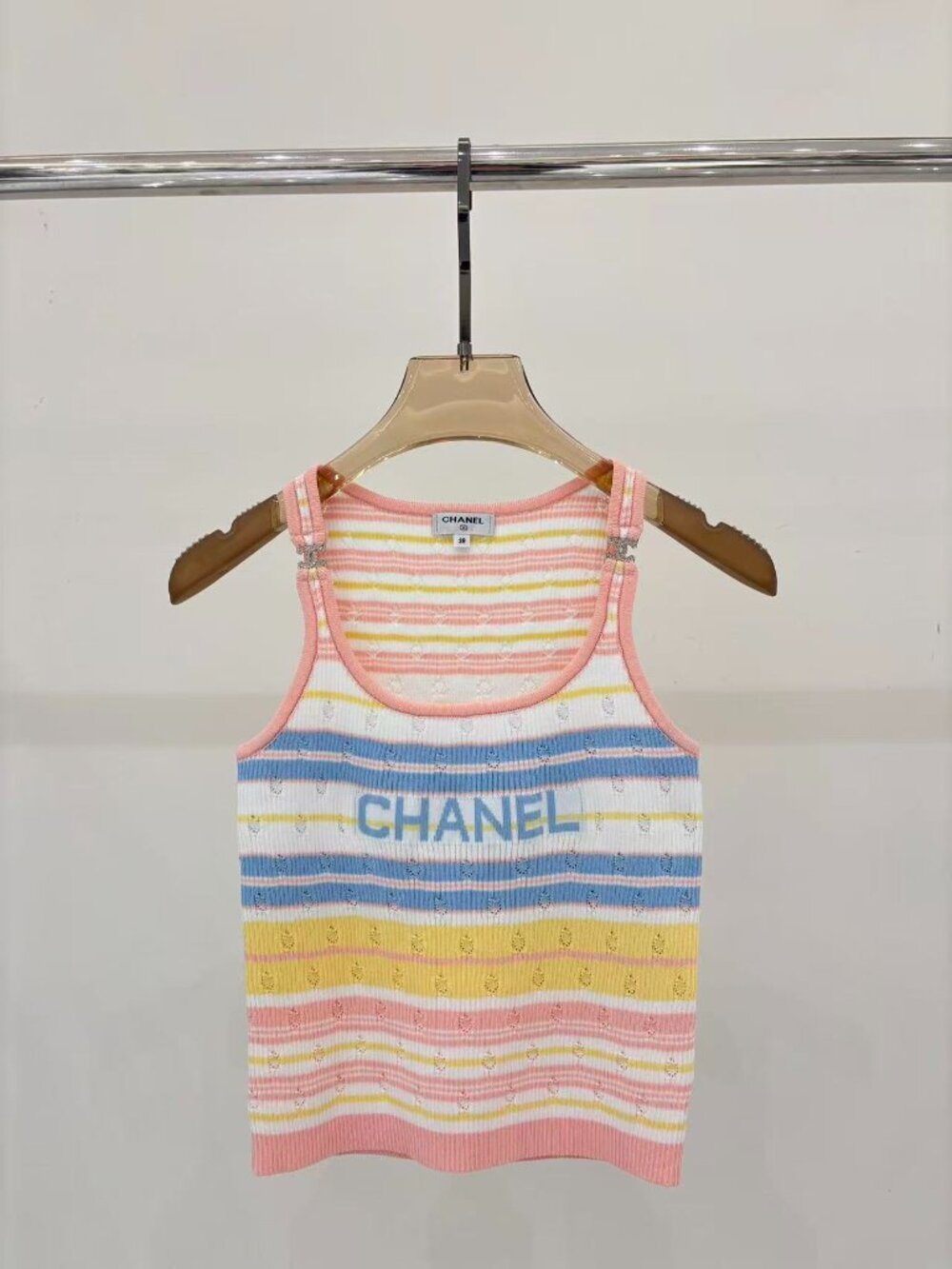 CHANEL Rainbow Striped Knit Tank Top
